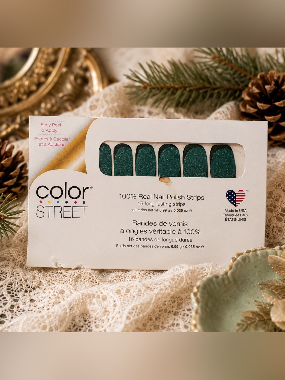 Color Street Emerald Green Glitter Nail Strips - Festive Sparkle